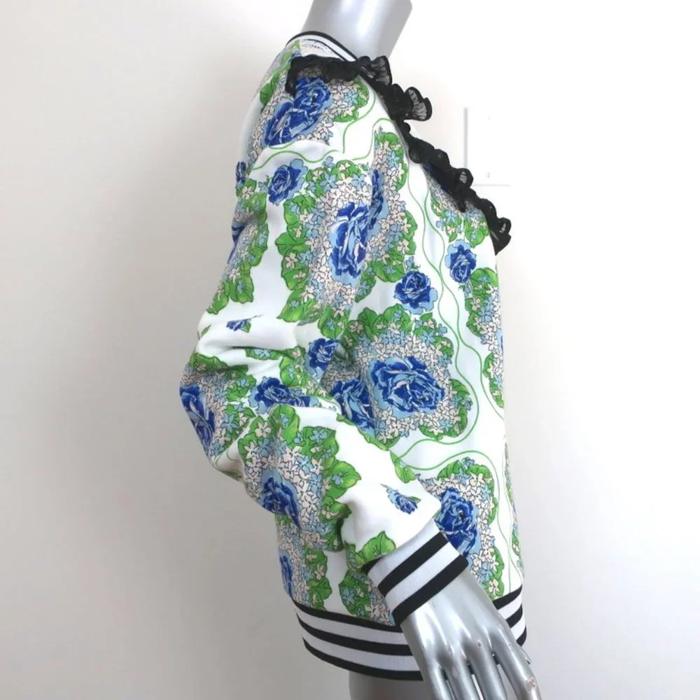 RODARTE RUFFLED LACE YOKE SWEATSHIRT WHITE/BLUE FLORAL PRINT SIZE EXTRA SMALL - Picture 3 of 10